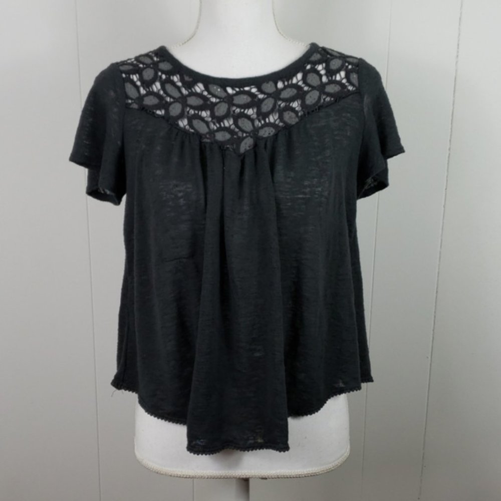 Dark Grey Flower Cutout Tee
